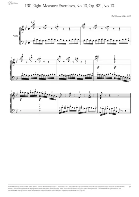 Première page de la partition de 160 Eight-Measure Exercises, No. 13, Op. 821, No. 13