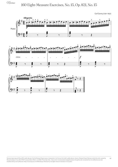 First page of the score of 160 Eight-Measure Exercises, No. 15, Op. 821, No. 15