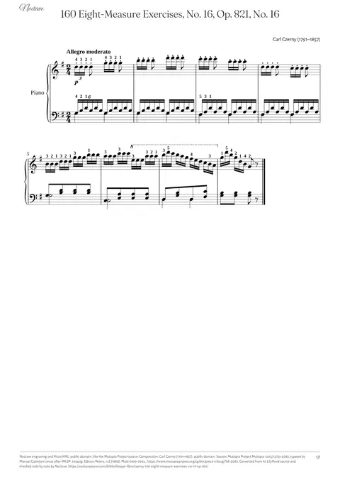 Première page de la partition de 160 Eight-Measure Exercises, No. 16, Op. 821, No. 16