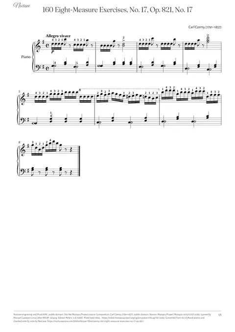 Première page de la partition de 160 Eight-Measure Exercises, No. 17, Op. 821, No. 17