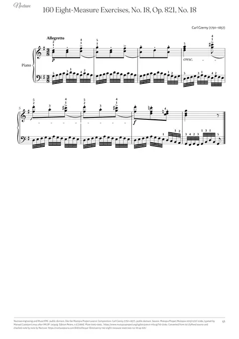 Première page de la partition de 160 Eight-Measure Exercises, No. 18, Op. 821, No. 18