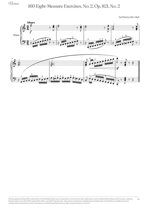 Première page de la partition de 160 Eight-Measure Exercises, No. 2, Op. 821, No. 2