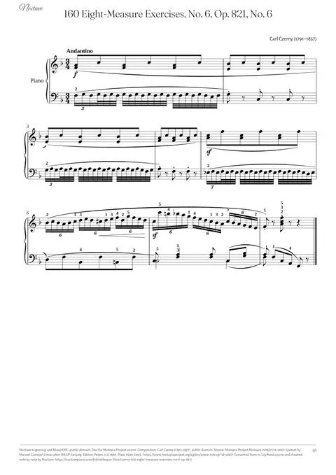 Première page de la partition de 160 Eight-Measure Exercises, No. 6, Op. 821, No. 6