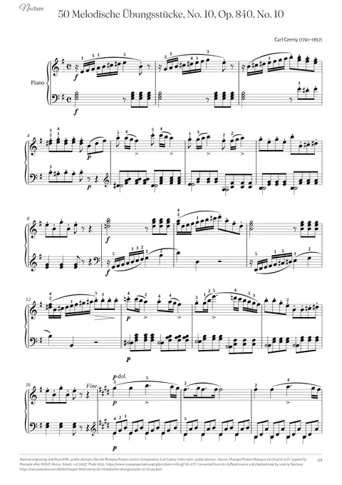 First page of the score of 50 Melodische Übungsstücke, No. 10, Op. 840, No. 10
