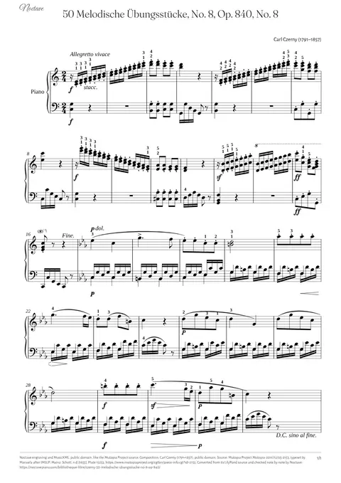 Première page de la partition de 50 Melodische Übungsstücke, No. 8, Op. 840, No. 8