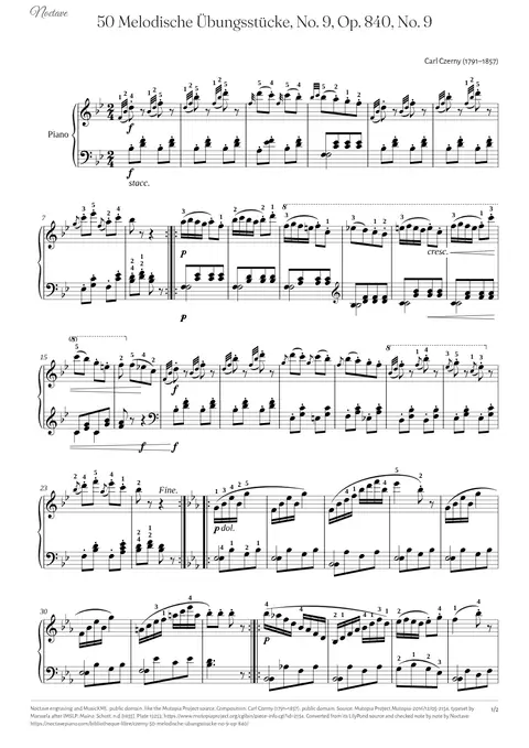 Première page de la partition de 50 Melodische Übungsstücke, No. 9, Op. 840, No. 9