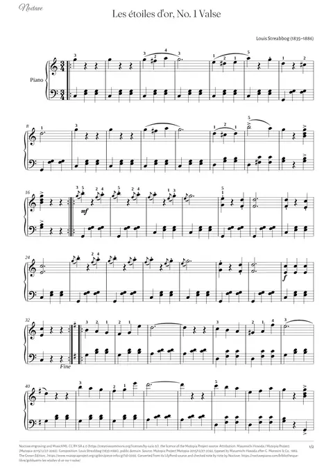 First page of the score of Les étoiles d'or, No. 1 Valse