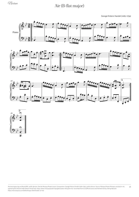 Première page de la partition de Air (B-flat major)