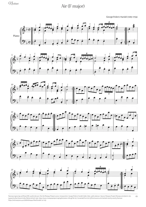 Première page de la partition de Air (F major)