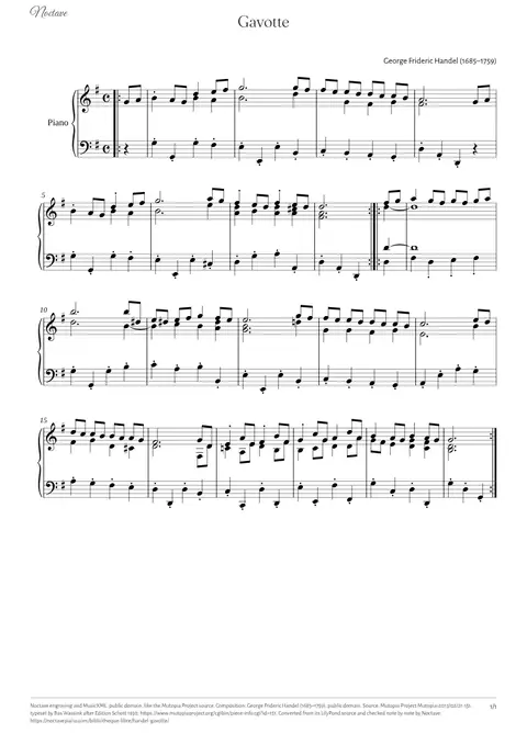 Première page de la partition de Gavotte