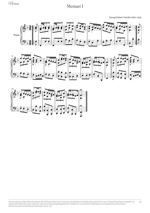 First page of the score of Menuet I