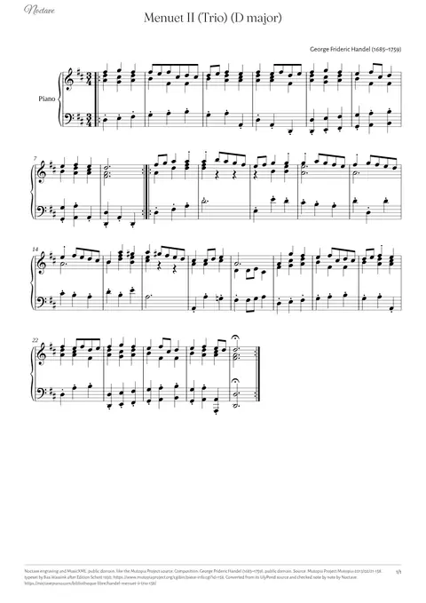 Première page de la partition de Menuet II (Trio) (D major)