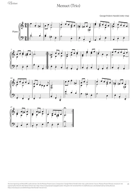 Première page de la partition de Menuet (Trio)