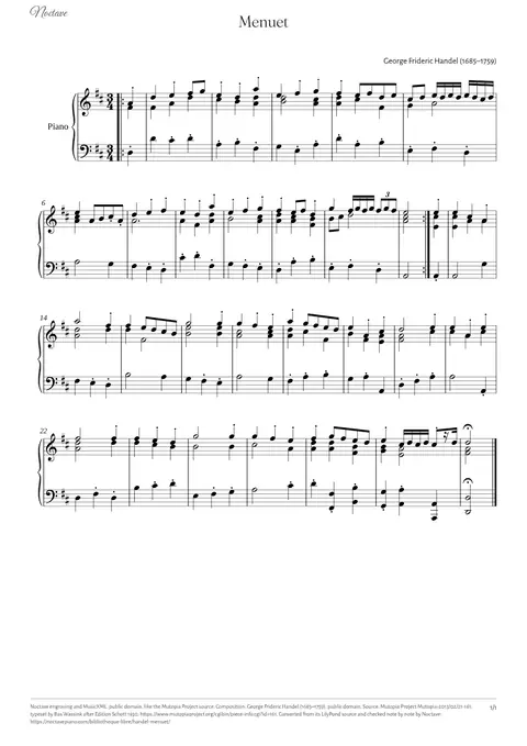 Première page de la partition de Menuet