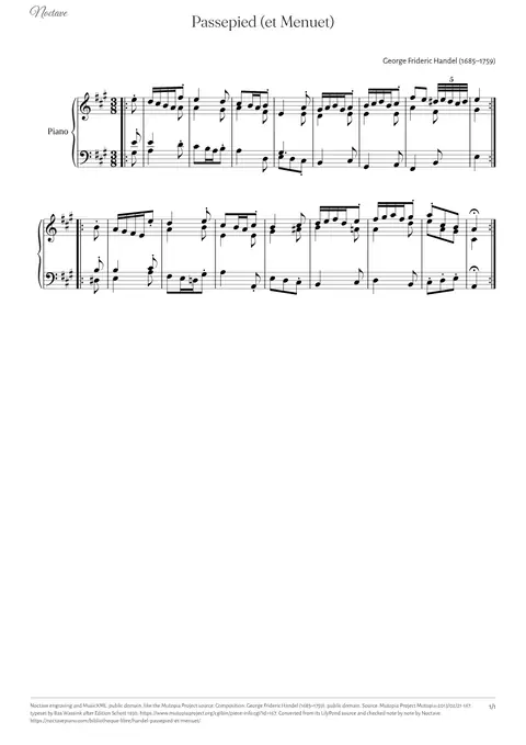 Première page de la partition de Passepied (et Menuet)