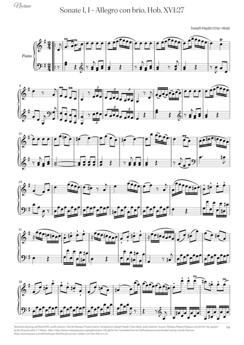 First page of the score of Sonate I, I - Allegro con brio, Hob. XVI:27