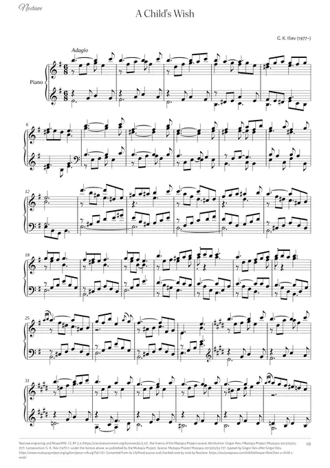 First page of the score of A Child's Wish