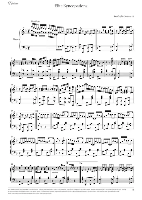 First page of the score of Elite Syncopations