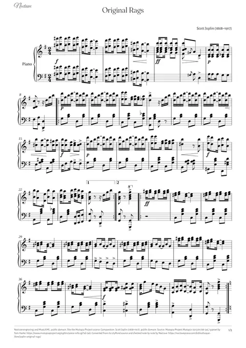 Première page de la partition de Original Rags