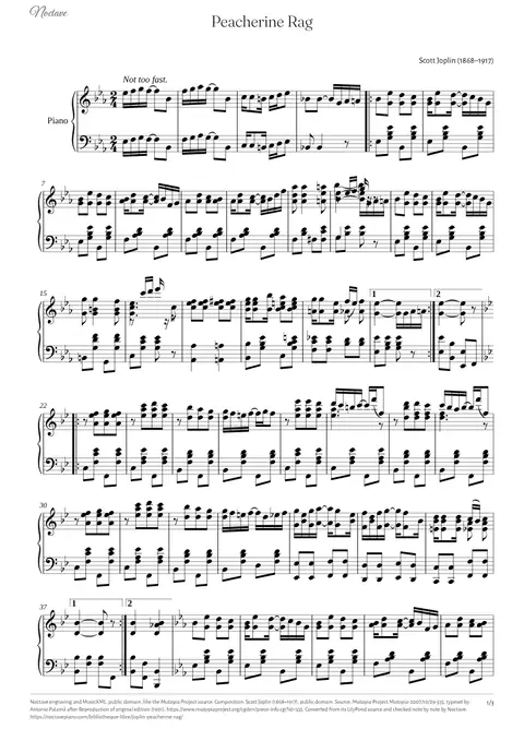 Première page de la partition de Peacherine Rag