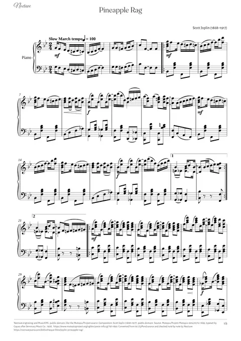 Première page de la partition de Pineapple Rag