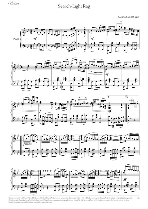 First page of the score of Search-Light Rag