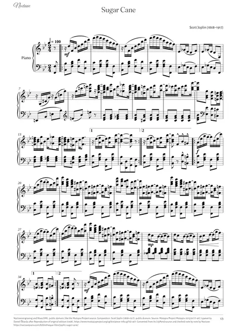 Première page de la partition de Sugar Cane