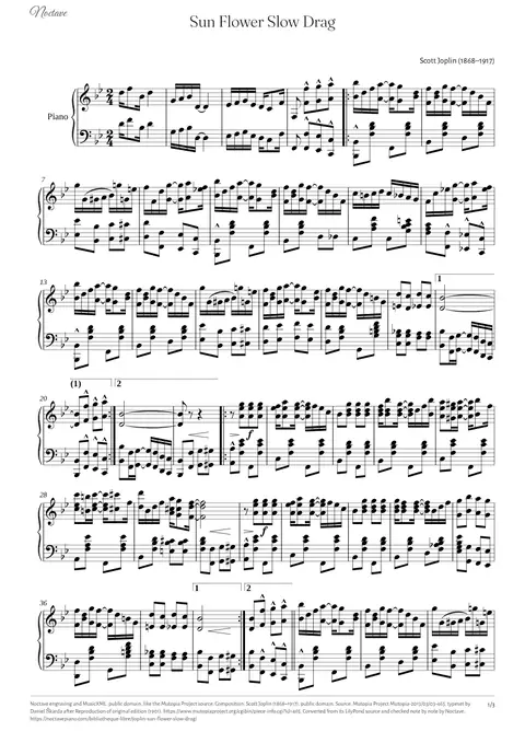 Première page de la partition de Sun Flower Slow Drag