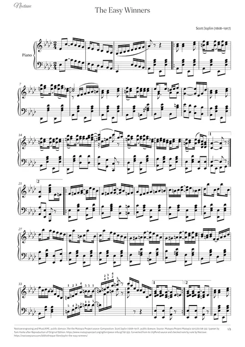 Première page de la partition de The Easy Winners