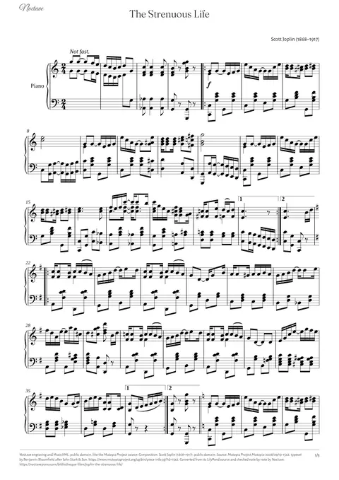 Première page de la partition de The Strenuous Life