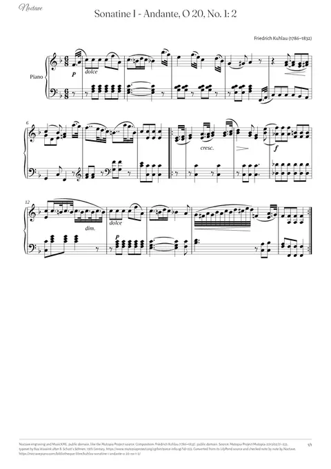 First page of the score of Sonatine I - Andante, O 20, No. 1: 2