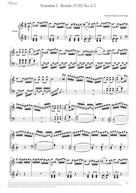 Première page de la partition de Sonatine I - Rondo, O 20, No. 1: 3