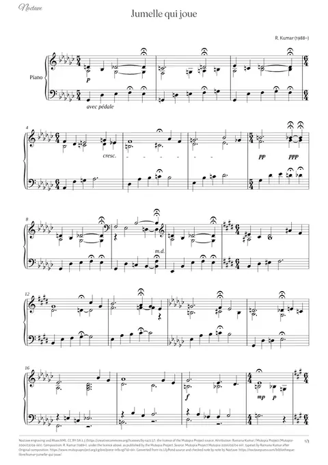 Première page de la partition de Jumelle qui joue
