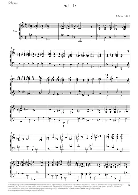 Première page de la partition de Prelude