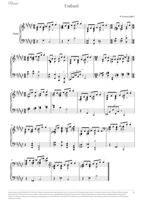 Première page de la partition de Unfixed