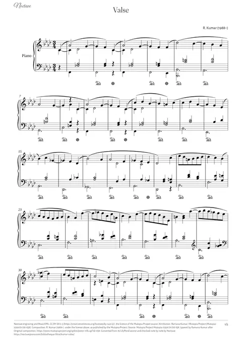 Première page de la partition de Valse
