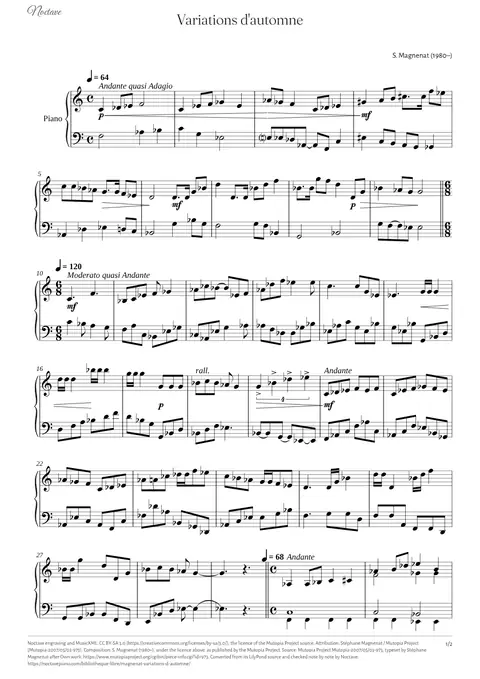 Première page de la partition de Variations d'automne