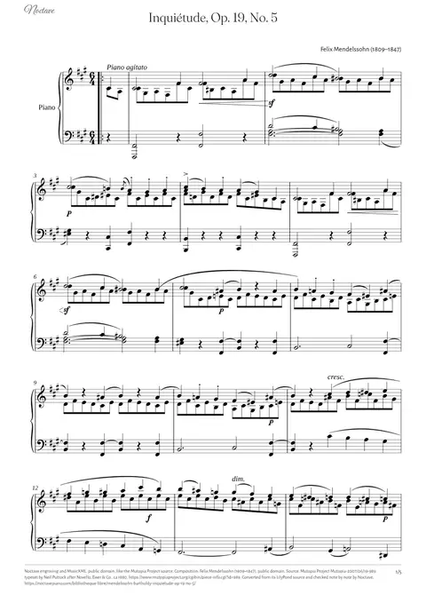 Première page de la partition de Inquiétude, Op. 19, No. 5