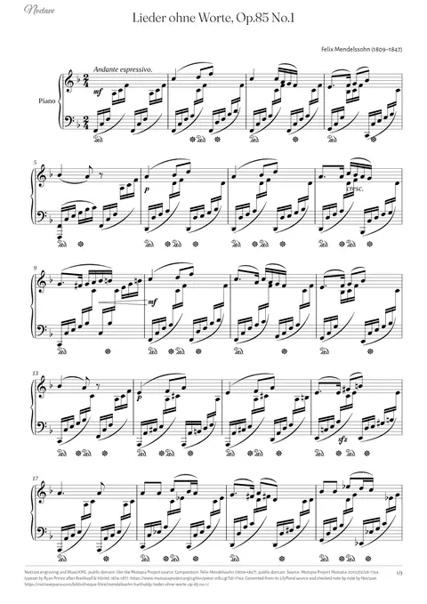 First page of the score of Lieder ohne Worte, Op.85 No.1