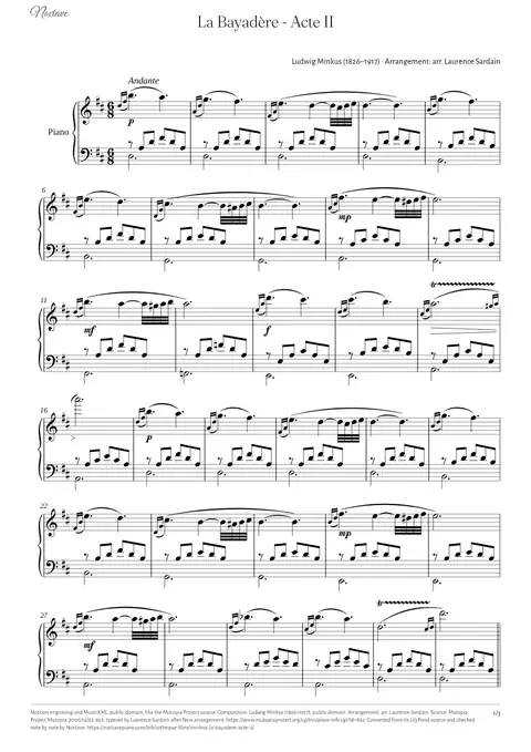 First page of the score of La Bayadère - Acte II