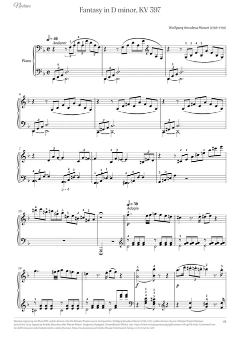 First page of the score of Fantasy in D minor, KV 397