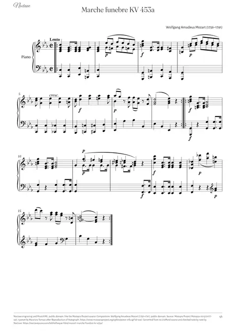 First page of the score of Marche funebre KV 453a