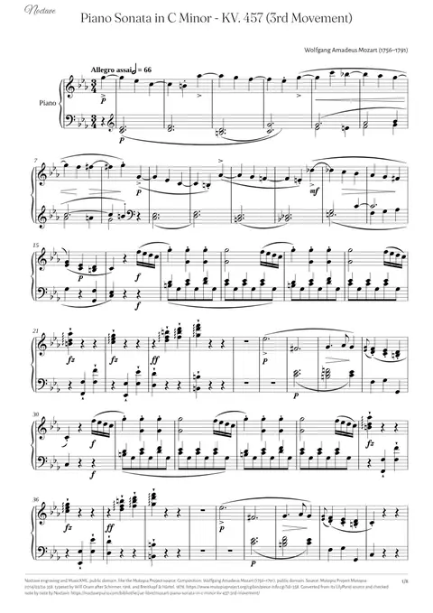 First page of the score of Piano Sonata in C Minor - KV. 457 (3rd Movement)