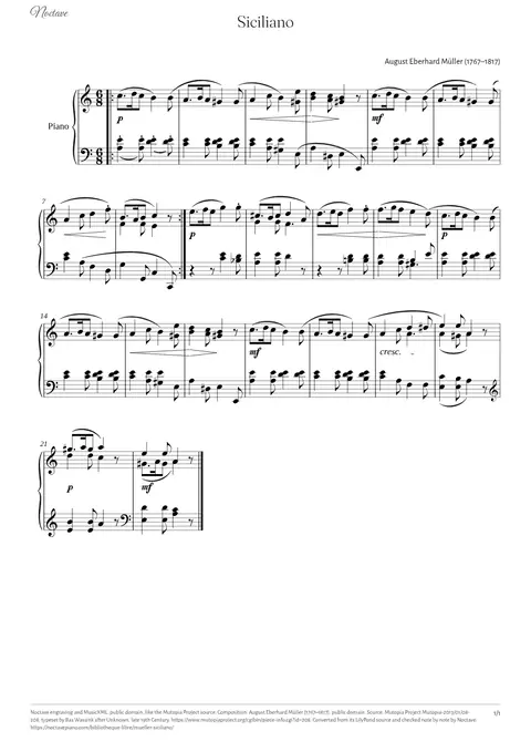 First page of the score of Siciliano