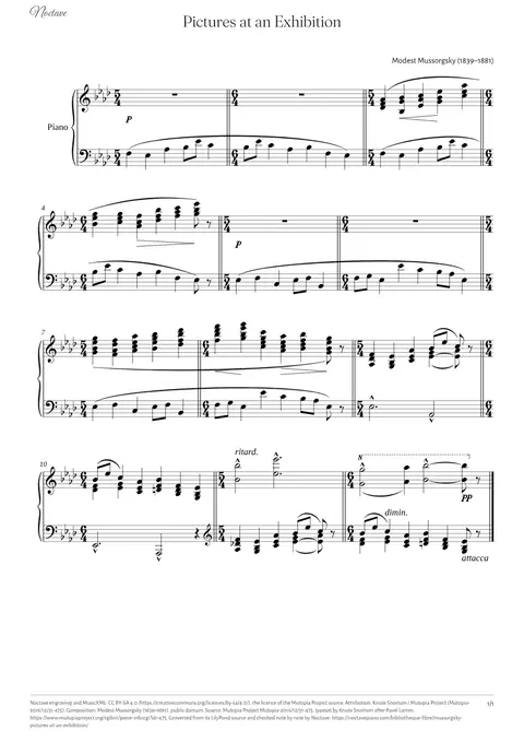 First page of the score of Pictures at an Exhibition