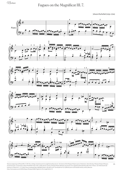 Première page de la partition de Fugues on the Magnificat III. 7.