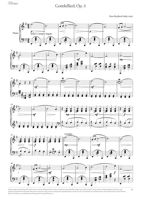 Première page de la partition de Gondellied, Op. 4