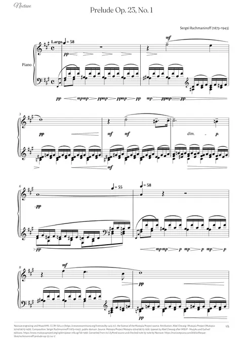 First page of the score of Prelude Op. 23, No. 1