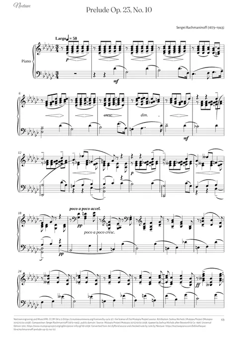 Première page de la partition de Prelude Op. 23, No. 10