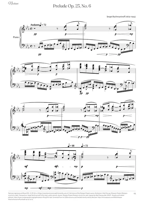First page of the score of Prelude Op. 23, No. 6
